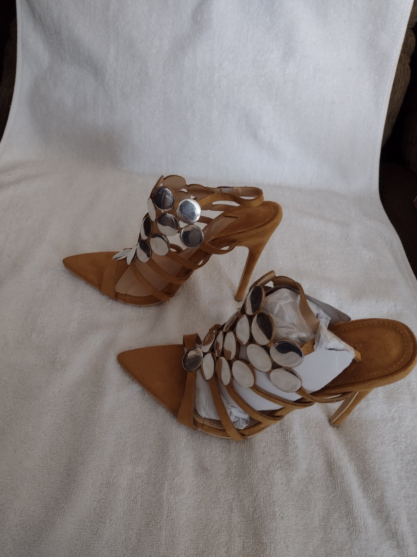 Fancy Gladiator Shoes with Stiletto Heels Yellow or Nude Sizes 6.5, 7, 7.5, 8, 8.5, 10