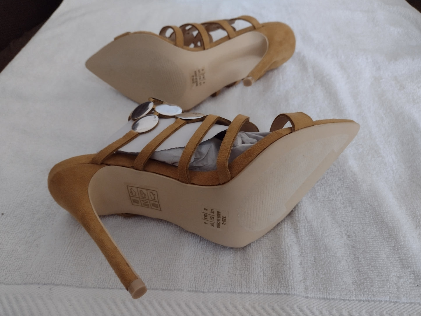 Fancy Gladiator Shoes with Stiletto Heels Yellow or Nude Sizes 6.5, 7, 7.5, 8, 8.5, 10