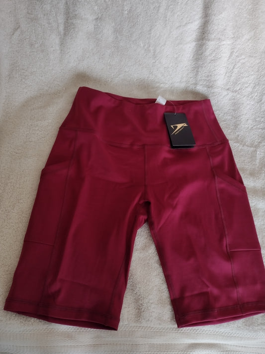 Women's High Waist  Sport Shorts by Dilanni Wine Red Size M