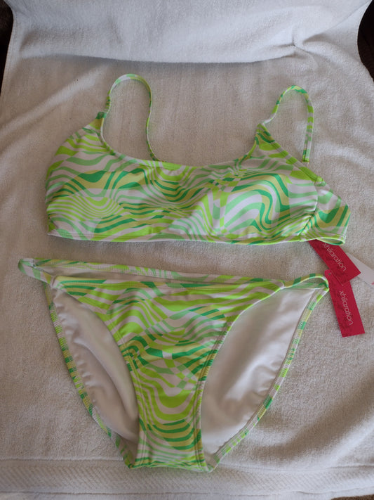 2-Tone Green Patterned Juniors' Bikini Top Size XL (12-14) & Hipster Bikini Bottoms Size L (8-10)