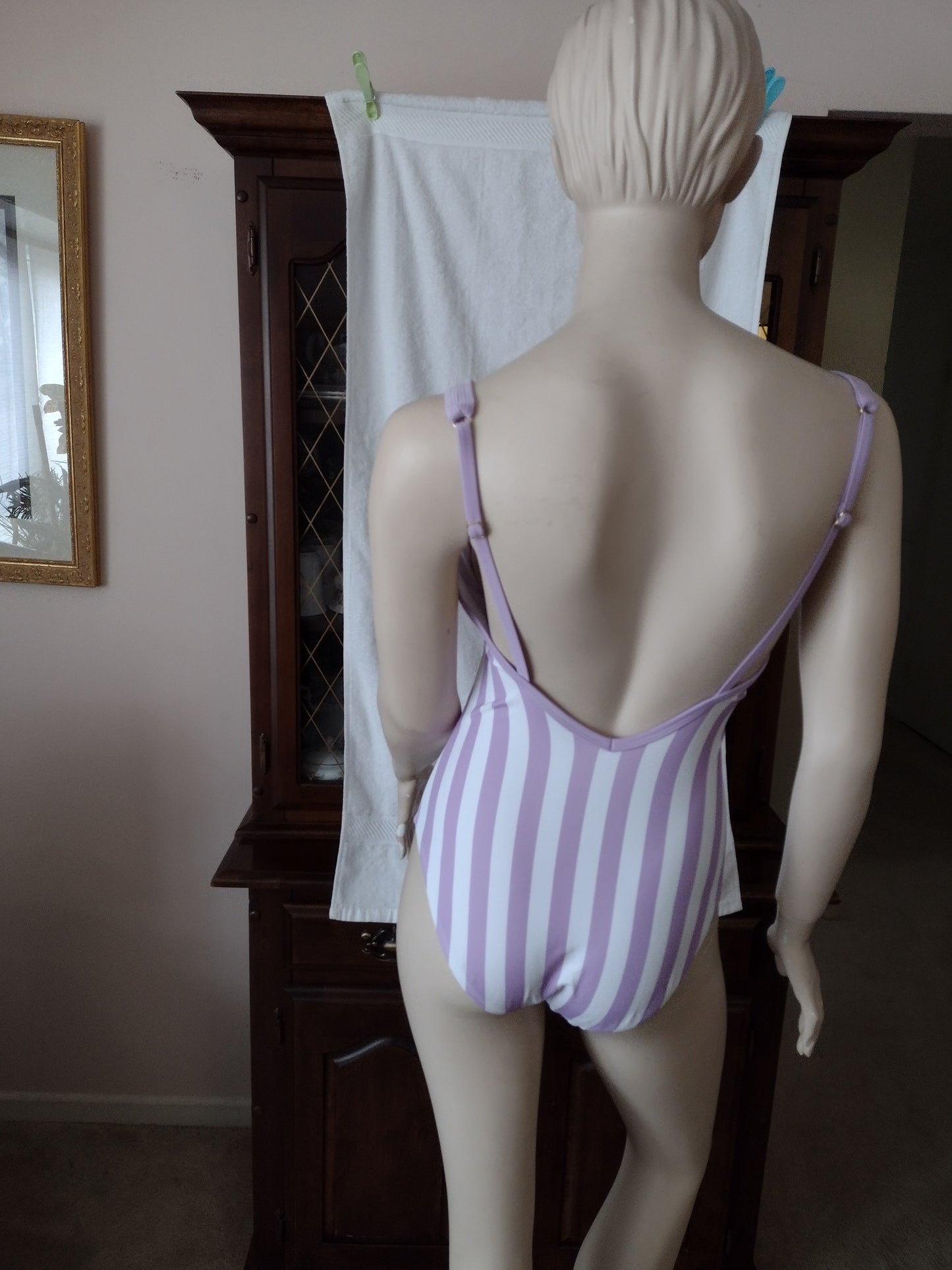 Women's One-Piece Swimsuit by Kona Sol Green or Purple Stripe Sizes S, M, L, XL