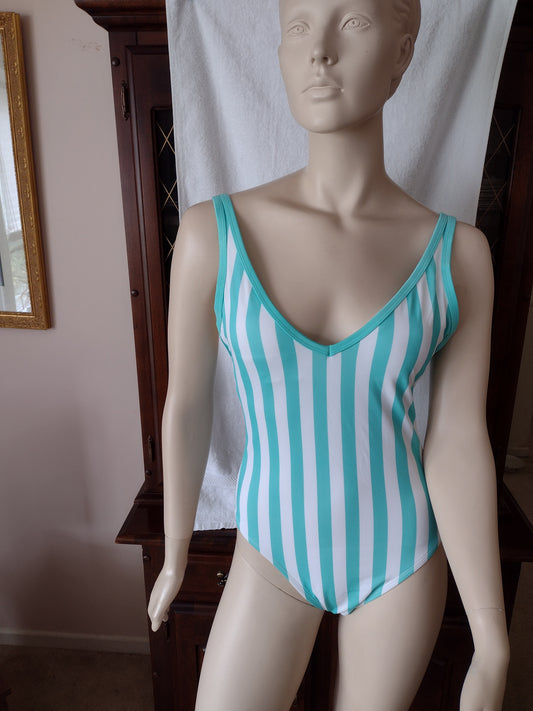 Women's One-Piece Swimsuit by Kona Sol Green or Purple Stripe Sizes S, M, L, XL